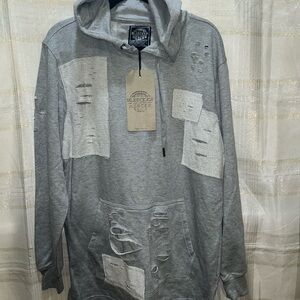 Men’s Light Gray Distressed Hooded Sweatshirt